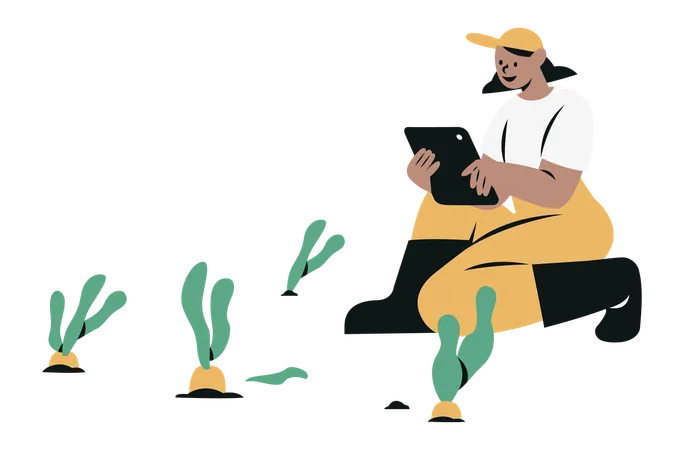 Female Farmer Managing her Farm using Technology  Illustration