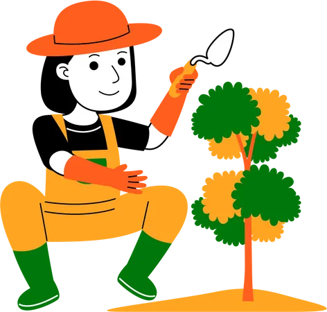 Female farmer planting plant  Illustration