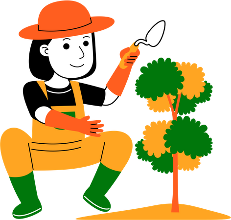 Female farmer planting plant  Illustration