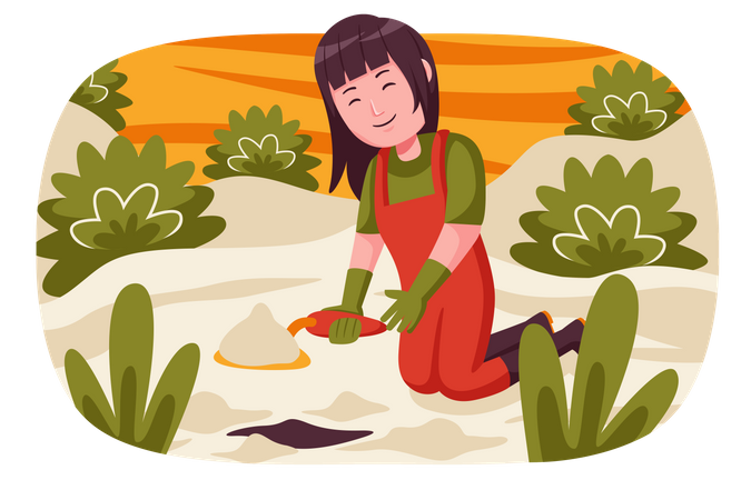 Female farmer planting seed  Illustration