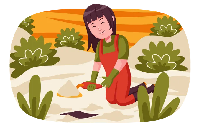 Female farmer planting seed  Illustration