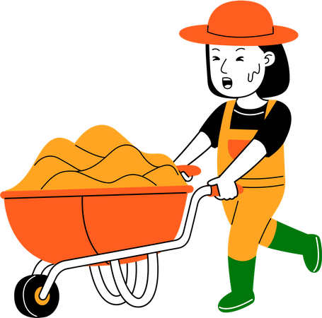 Female farmer pushing cart  Illustration