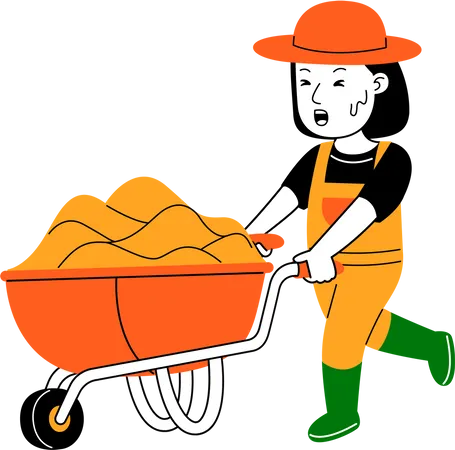 Female farmer pushing cart  Illustration