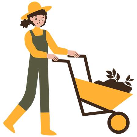 Female farmer pushing the wheel  Illustration