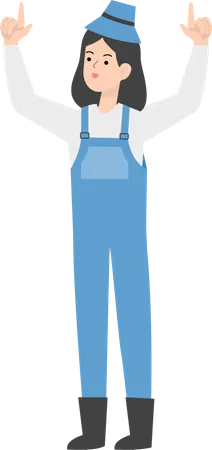 Female farmer raising both hands  Illustration