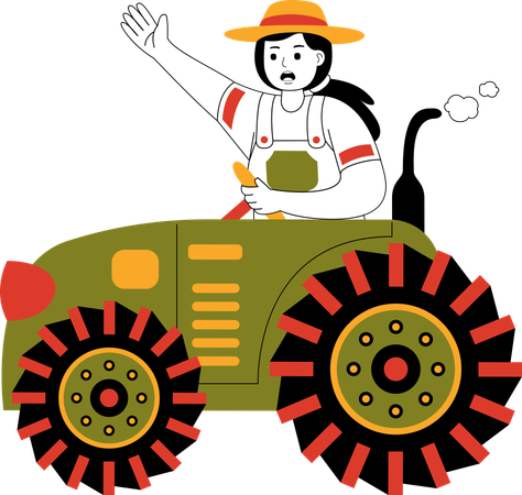 Female Farmer Riding A Tractor  Illustration