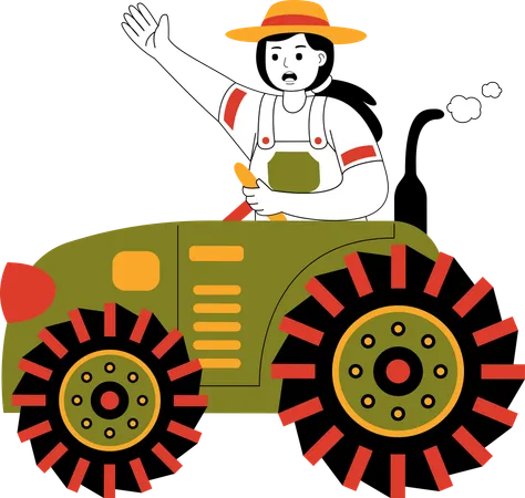 Female Farmer Riding A Tractor  Illustration