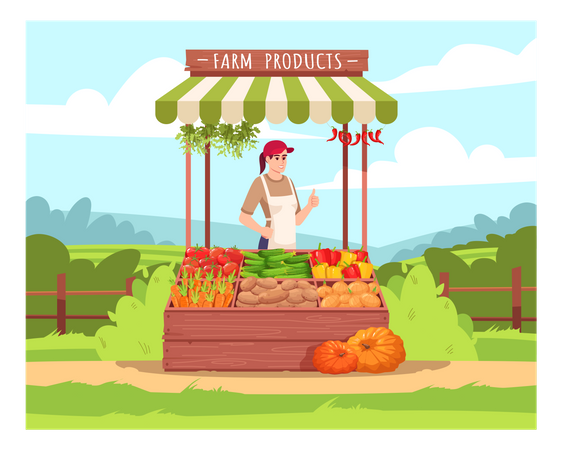 Female farmer sell eco vegetables  Illustration