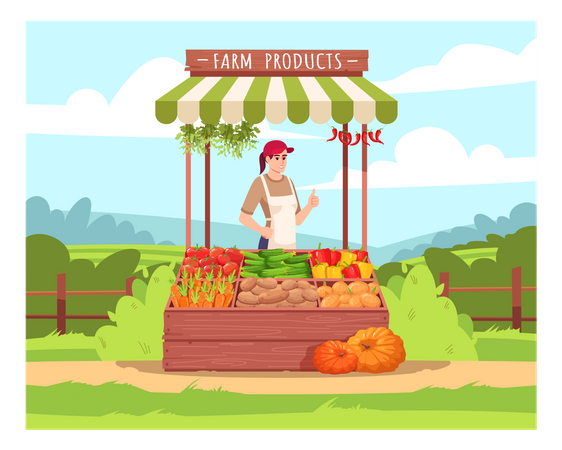 Female farmer sell eco vegetables  일러스트레이션