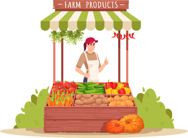 Female farmer sell eco vegetables  일러스트레이션