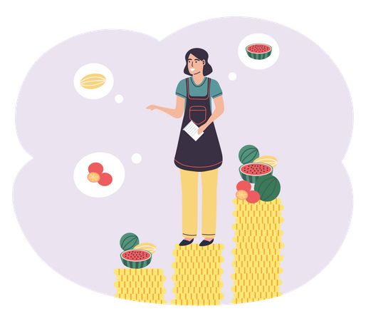 Female farmer selling fruits  Illustration