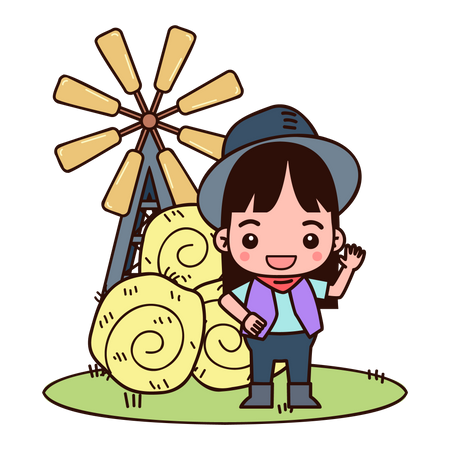 Female farmer standing near hay  Illustration