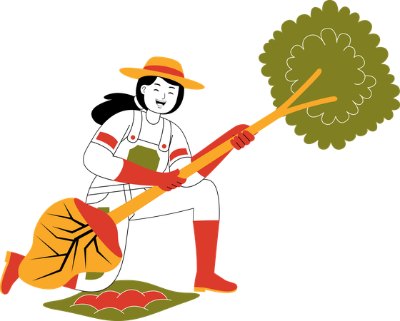 Female Farmer Uprooting Plants  Illustration