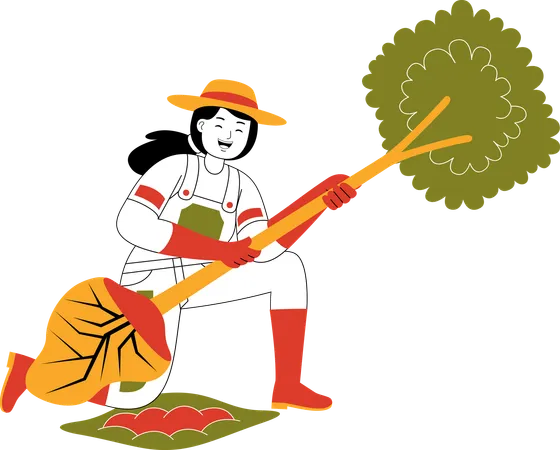 Female Farmer Uprooting Plants  Illustration