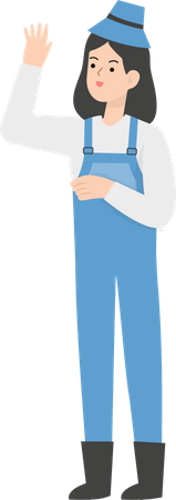 Female farmer waiving hand  Illustration