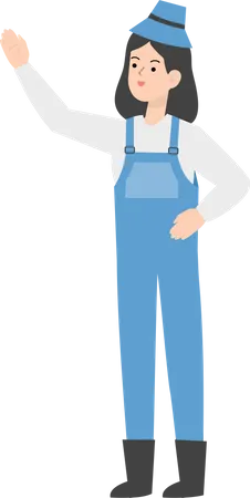 Female farmer waiving hand  Illustration