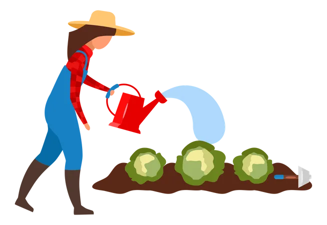 Female farmer watering crops Illustration