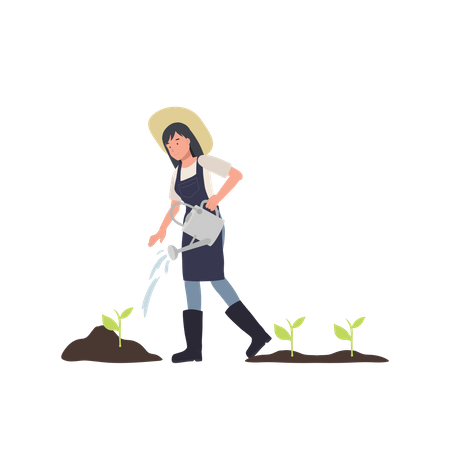 Female farmer watering garden  Illustration