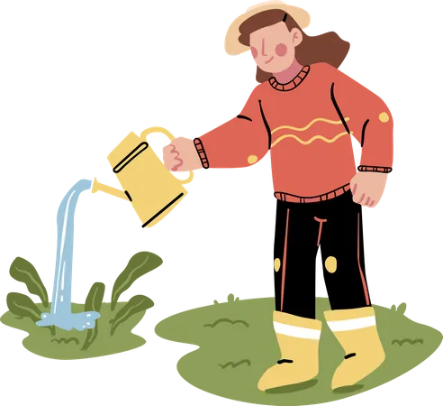 Female farmer Watering Plant  Illustration