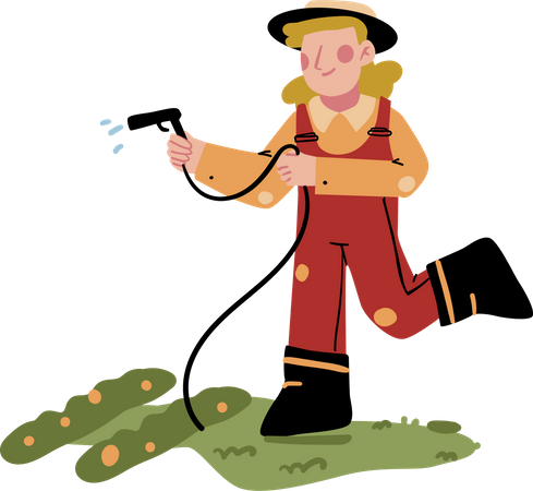 Female farmer Watering Plant Illustration