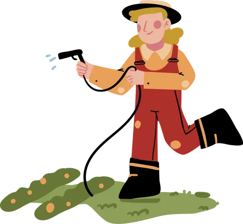 Female farmer Watering Plant Illustration