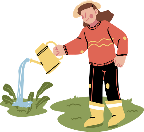 Female farmer Watering Plant  Illustration