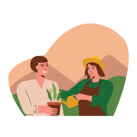 Female farmer Watering plant  Illustration