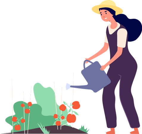 Female farmer watering plant  Illustration