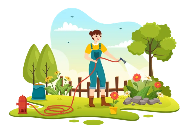 Female farmer watering plants  Illustration