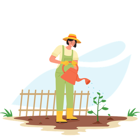 Female farmer Watering Plants  Illustration