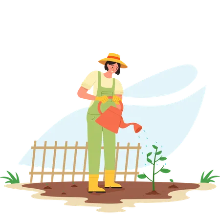 Female farmer Watering Plants  Illustration