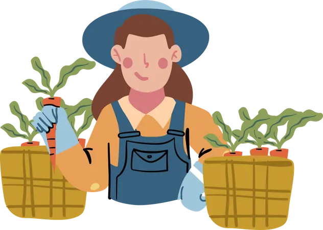 Female farmer with box of carrot Illustration