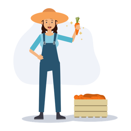 Female farmer with box of carrot  Illustration