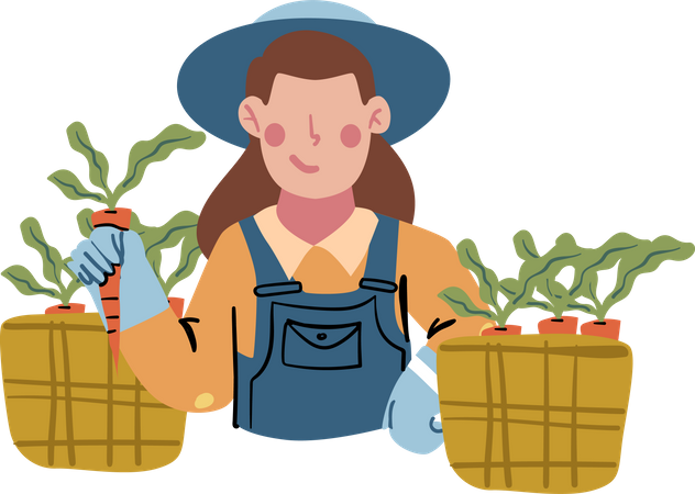 Female farmer with box of carrot  Illustration