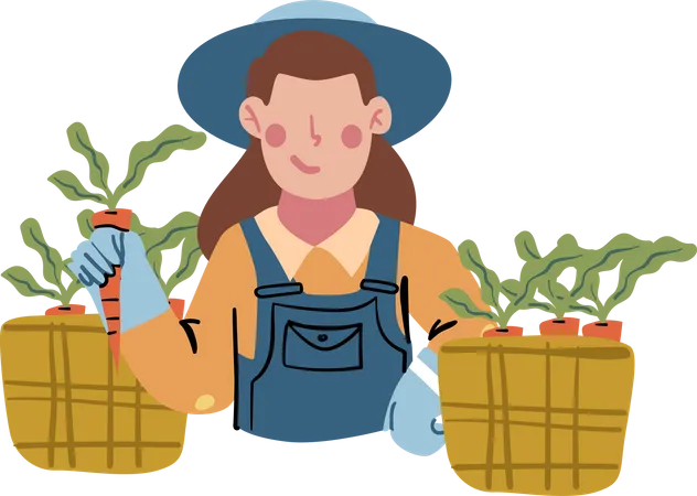 Female farmer with box of carrot  Illustration