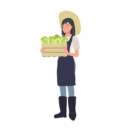 Female farmer with box of vegetable  Illustration