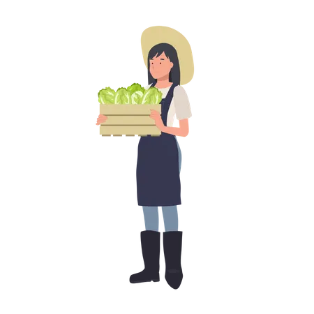 Female farmer with box of vegetable  Illustration