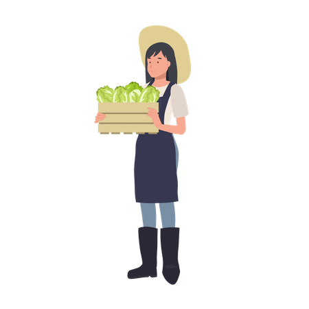 Female farmer with box of vegetable  Illustration