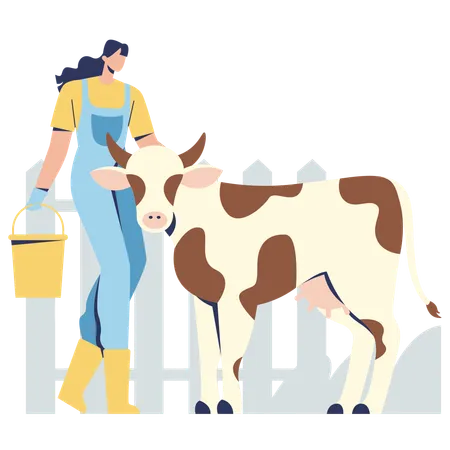 Female Farmer with Cow  Illustration