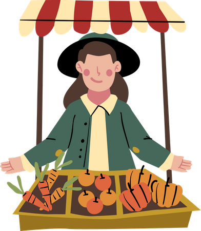 Female farmer with fruits  Illustration