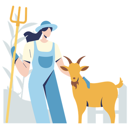 Female farmer with Goat  Illustration