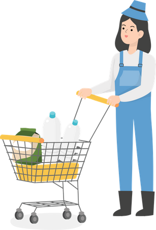 Female farmer with grocery cart  Illustration
