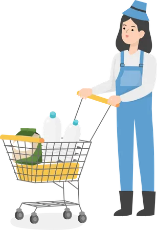 Female farmer with grocery cart  Illustration