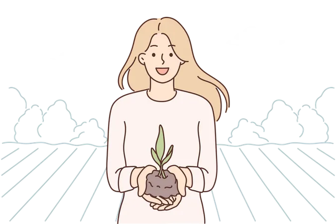 Female farmer with new sprout  Illustration