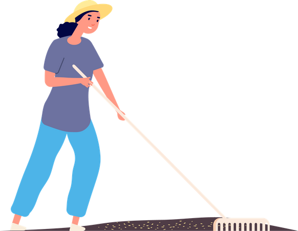 Female farmer with rake Illustration