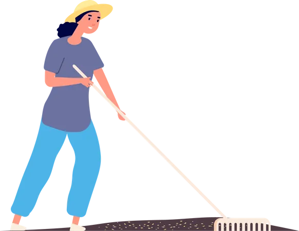 Female farmer with rake Illustration
