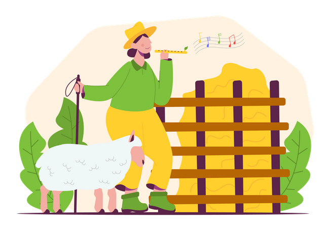 Female Farmer with sheep Illustration