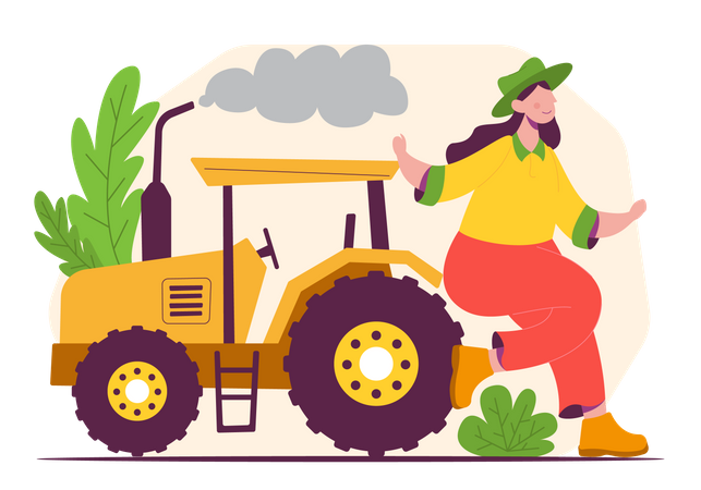 Female farmer with tractor Illustration