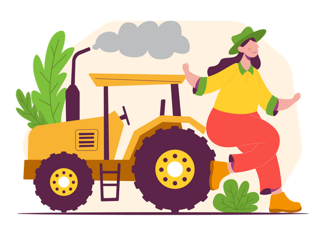 Female farmer with tractor  Illustration