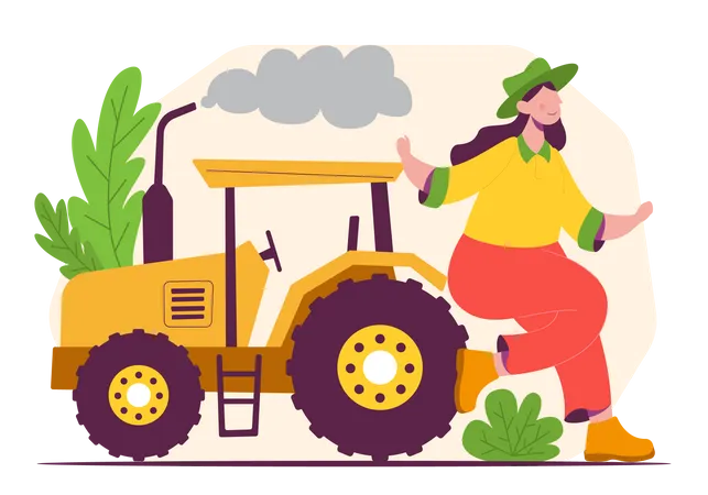 Female farmer with tractor  Illustration